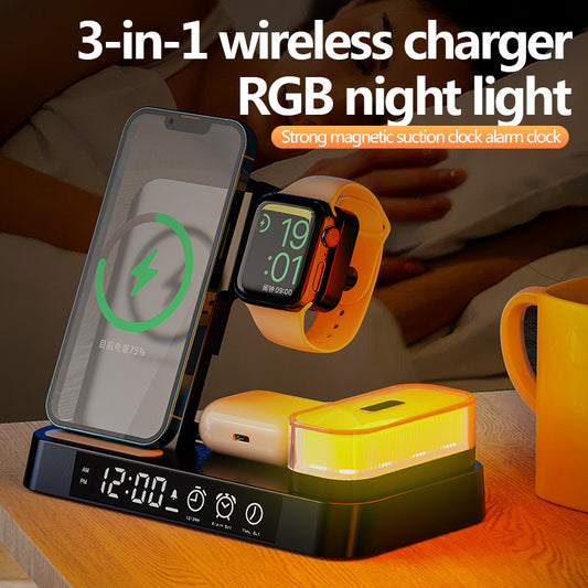 4 In 1 Multifunction Wireless Charger Station With Alarm Clock
